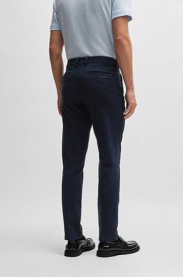 Nohavice BOSS Slim-Fit Cotton-Blend Trousers Navy | 50521257, 1
