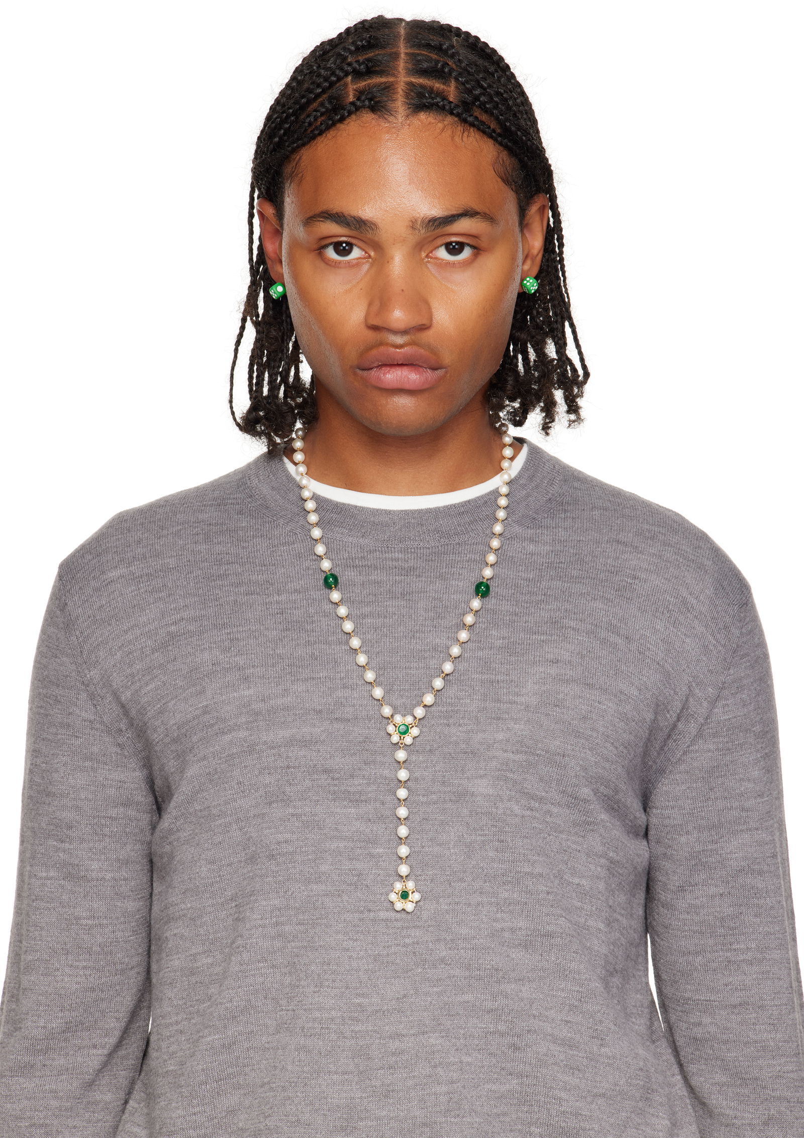 'The Macro Flower Pearl Rosary' Necklace