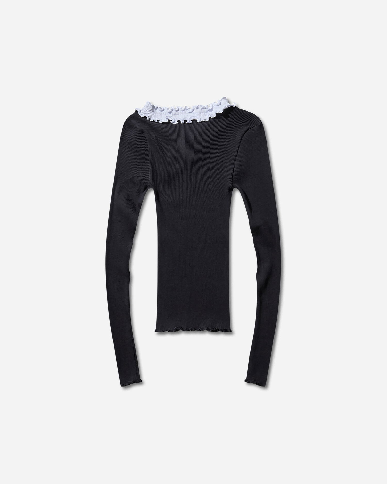 Košeľa OpéraSPORT Evita Seamless Ribbed Ruffle-Trim Long-Sleeve Top Čierna | W32AW24  4, 0