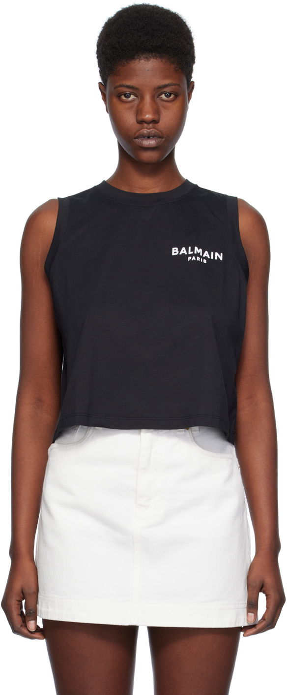 Tielko Balmain Flocked Tank Top Čierna | CF1EA025BB01