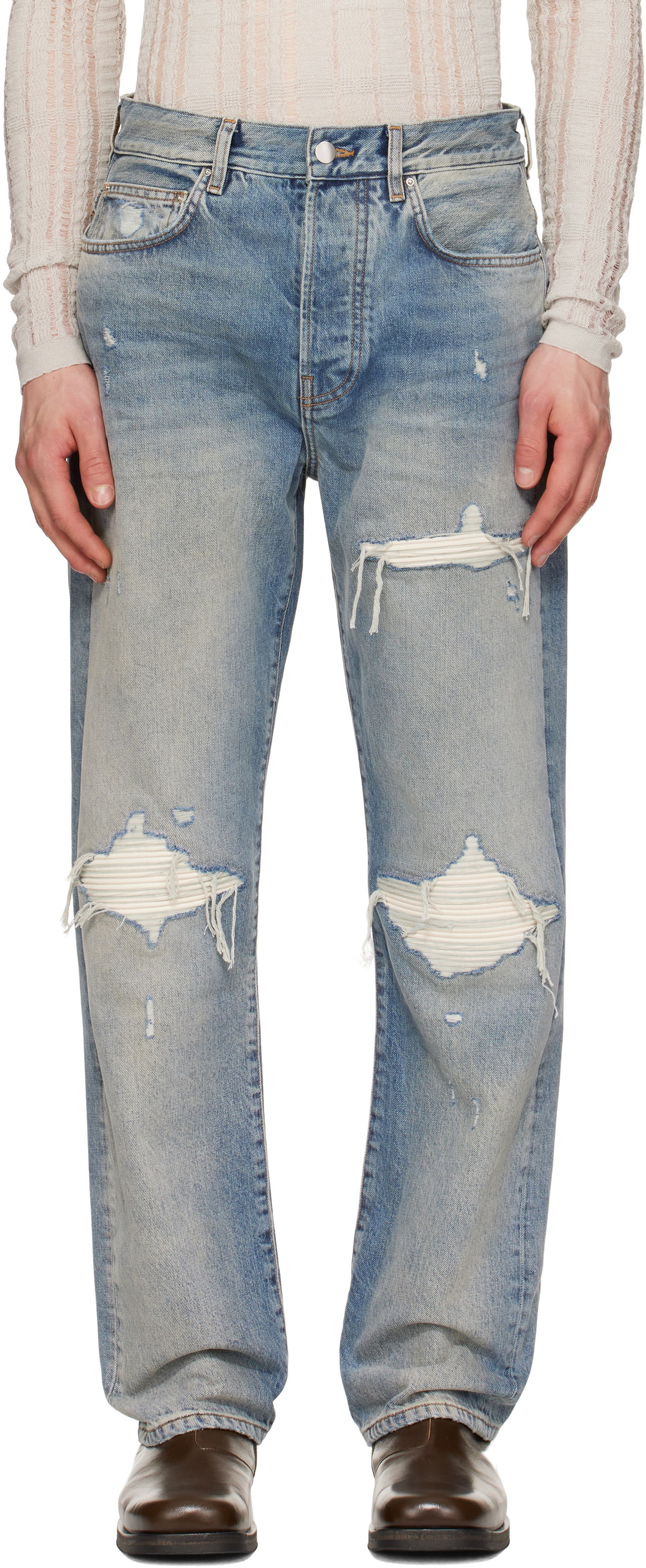 Džínsy AMIRI AMIRI Suede Straight MX1 Jeans Modrá | AMDNGH1085, 0