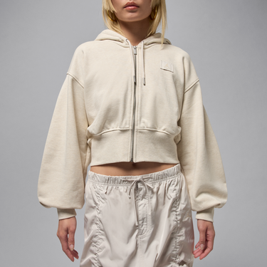 Mikina Jordan Jordan Flight Fleece Cropped Satin-Lined Hoodie Béžová | IB9863-104, 2