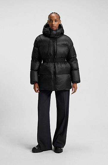 Prešívaná bunda BOSS Water-repellent padded jacket with detachable belt and hood Čierna | 50547228, 1