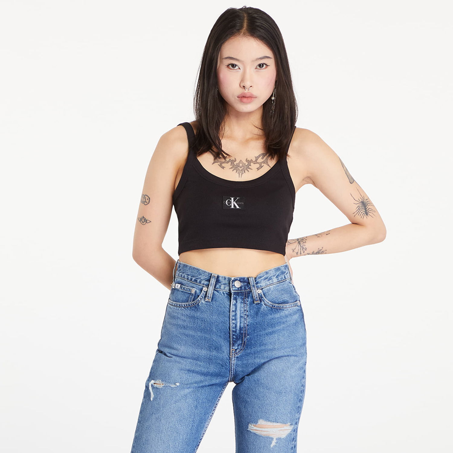 Crop Top CALVIN KLEIN Ribbed Cotton Bralette Top Black Čierna | J20J223558 BEH, 0