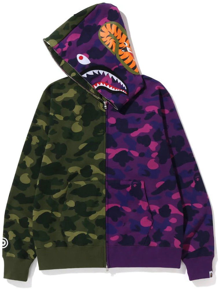 Bape Color Camo Shark Full Zip Hoodie Green/Purple