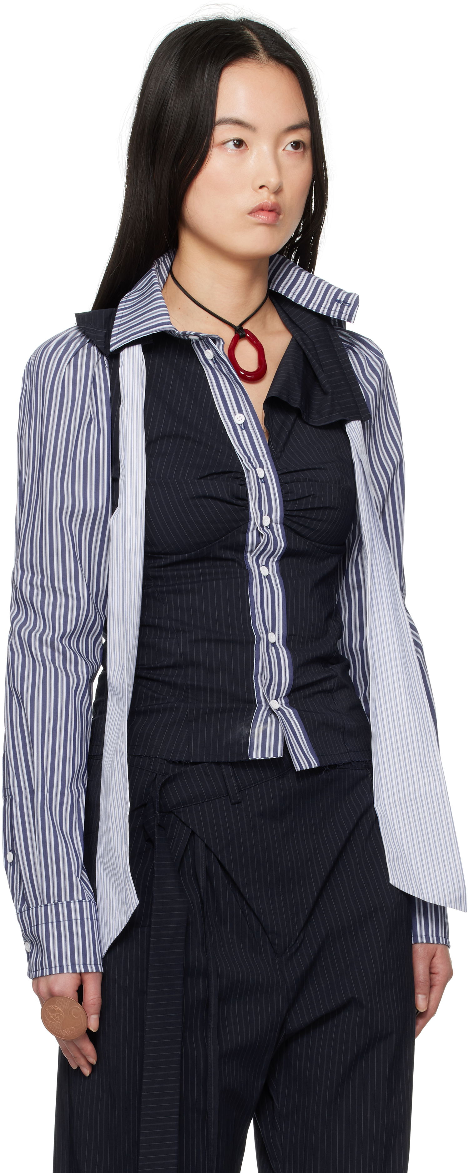 Košeľa Ottolinger Ottolinger Deconstructed Lavallière Shirt Navy | 11140021102, 1