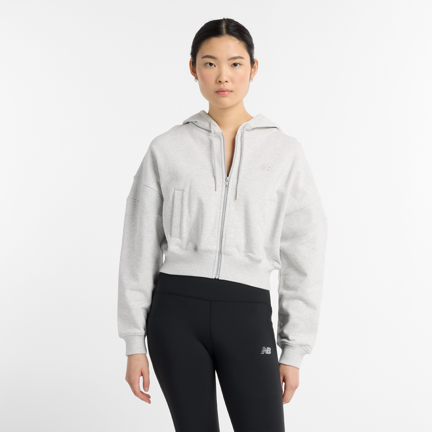 Mikina New Balance Cropped Full-Zip Hoodie Šedá | NBWJ51506AHH, 0