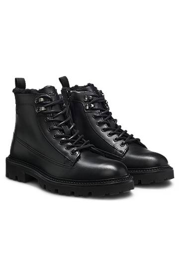 Tenisky a topánky BOSS Leather lace-up boots with faux-fur lining Čierna | 50552570