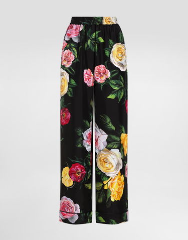 Pyžamo Dolce & Gabbana Dolce & Gabbana Silk Habotai Peony And Rose Print Pajama Pants Čierna | FTAMPTIS1XJHN5IY, 0