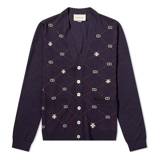 Sveter Gucci Jacquard Cardigan With Bee Embroidery Modrá | 597741-XKA4I-4206, 0