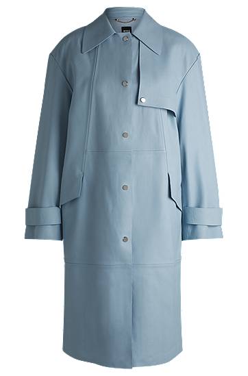 Trenčkot BOSS Leather Trench Coat with Silver-Tone Trims Modrá | 50531308, 0