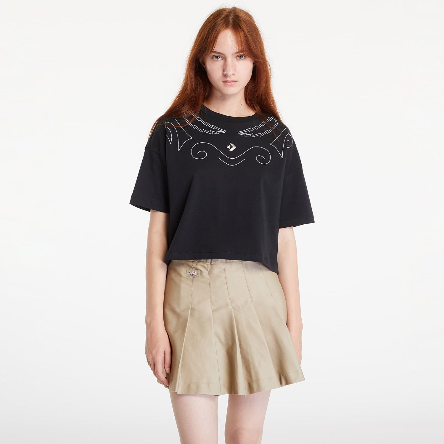 Crop Top Converse Proud To Be Oversized Cropped T-Shirt Black Čierna | 10027209-A01, 0