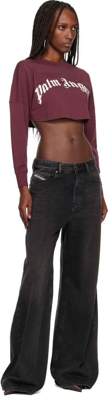 Crop Top Palm Angels Curved Logo Crop T-shirt Vínová | PWAB023F25JER0022803, 3