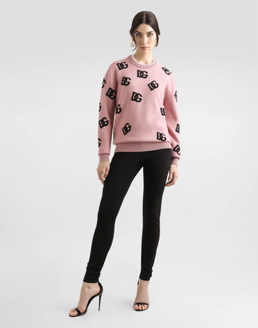 Sveter Dolce & Gabbana Dolce & Gabbana Women's Wool Sweater with DG Logo Ružová | FXX06TJCVZLF0473, 1