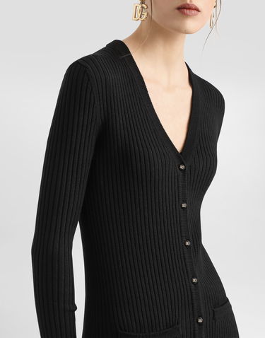 Šaty Dolce & Gabbana Dolce & Gabbana Long Ribbed Knit Midi Dress with Button Closure Čierna | FXV37TJCVXGN0000, 3