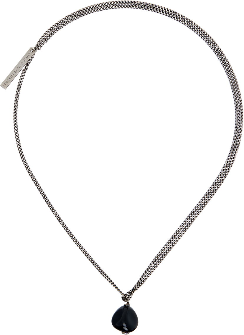 Náhrdelník Dries Van Noten Double Chain Teardrop Stone Pendant Necklace Metalická | 252-028207-092