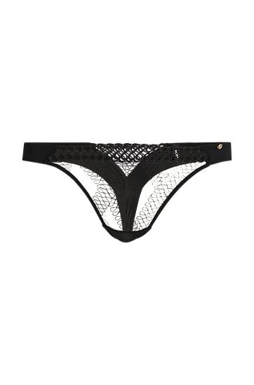 Nohavičky BOSS Eyelet Thong with Monogram Trim Čierna | 50540420, 0