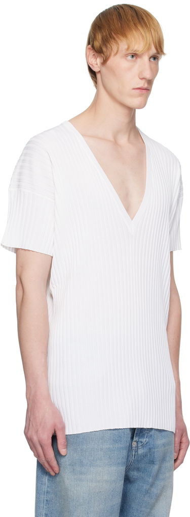 Tričko Maison Margiela MM6 Maison Margiela Rib-Knit V-Neck T-Shirt Biela | SH2HN0003 M13125, 1
