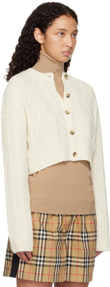 Sveter Burberry Burberry Cropped Aran Wool Blend Cardigan Biela | 8097967, 1