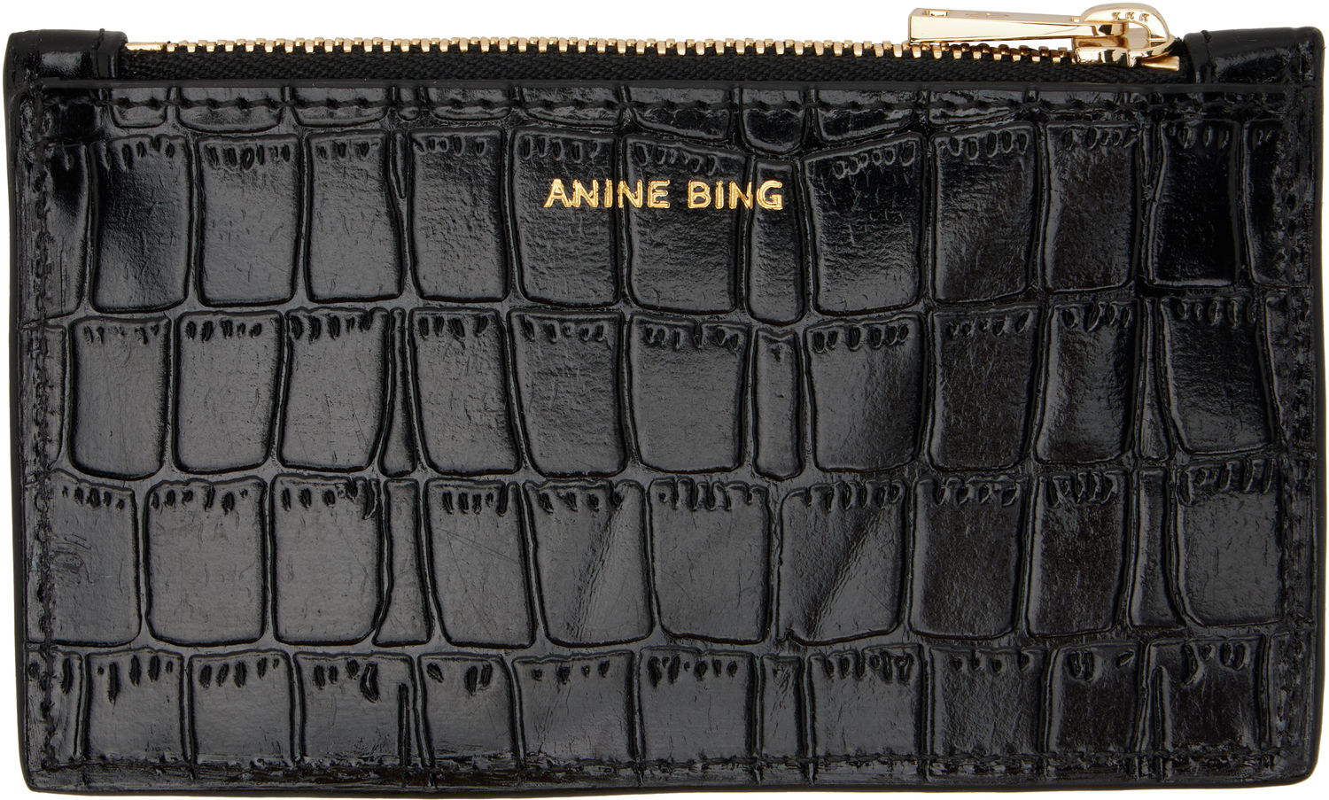 Peňaženka Anine Bing Anine Bing Lucy Croc-Embossed Card Holder Čierna | A-12-10839-BLK1, 0