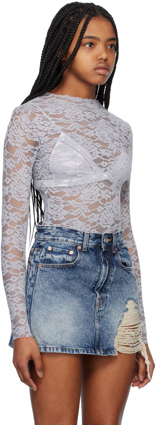 Tričko We11done Lace Mock Neck Top Modrá | WD-BL1-23-129-W-GY, 1