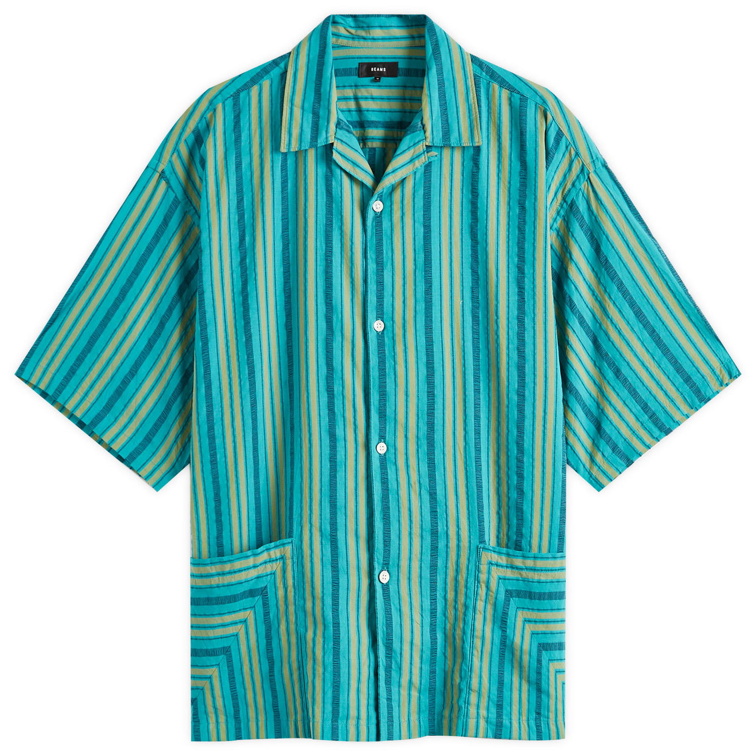 Košeľa BEAMS Men's Stripe Open Collar Shirt, Size Large Tyrkysová | 1101-0564-803-73, 0