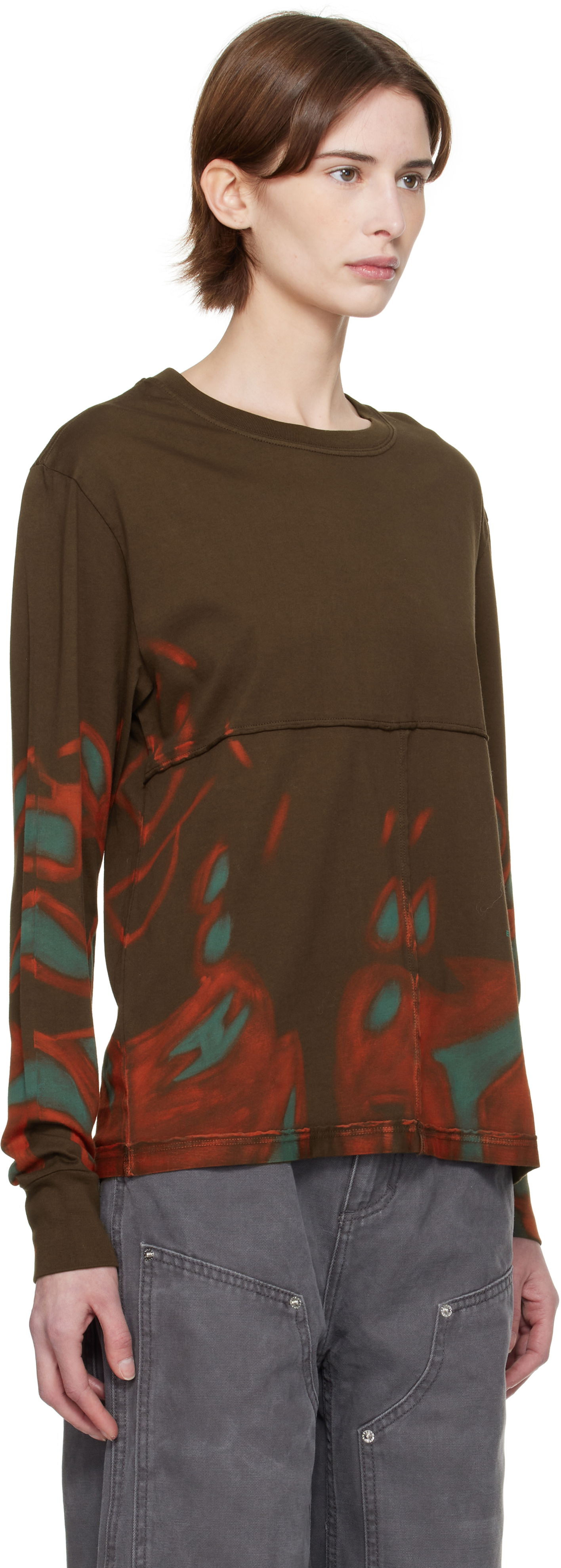 Tričko Eckhaus Latta Eckhaus Latta Lapped Long Sleeve T-Shirt Hnedá | 302-EL-PS25-O -, 1