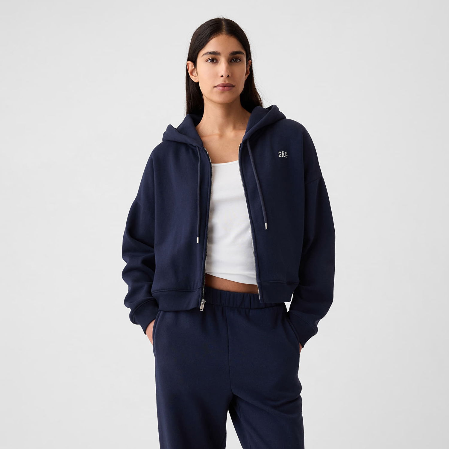 Mikina GAP Sweatshirt Logo Fullzip Hoodie Navy Uniform L Čierna | 883566-10, 0