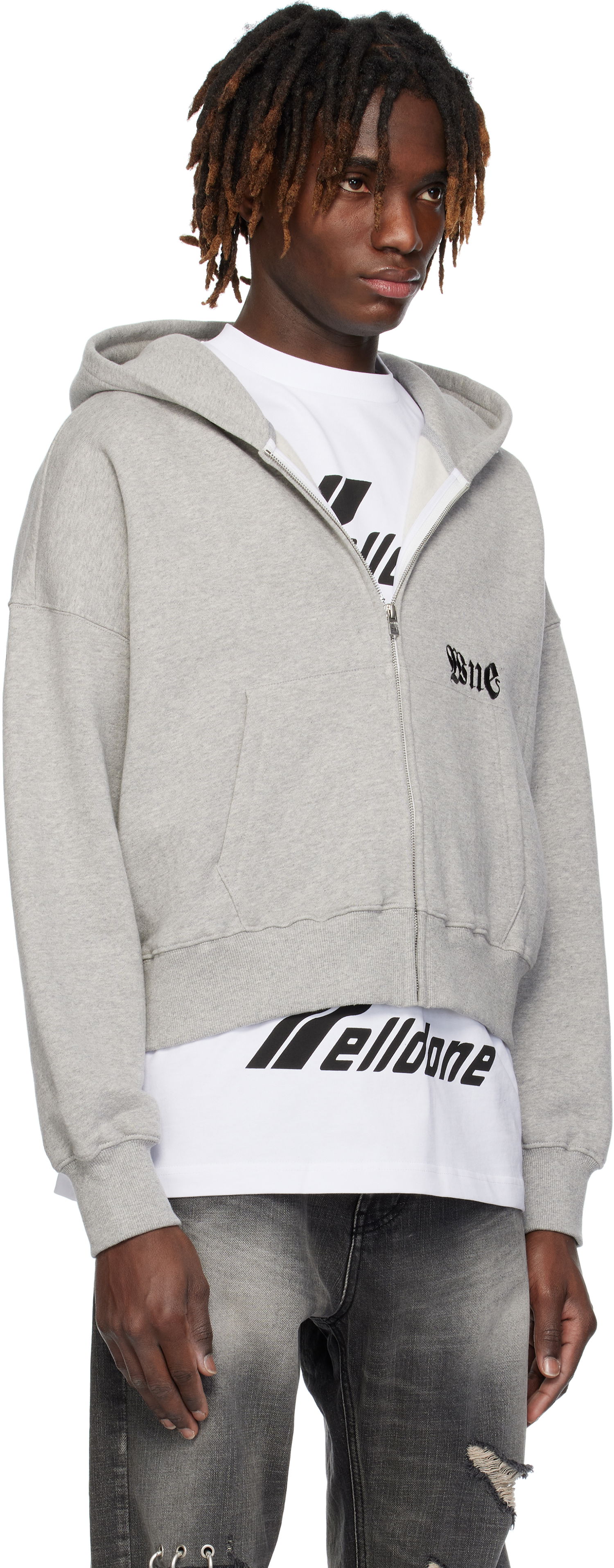Mikina We11done We11done Logo Zip-Up Cropped Hoodie Šedá | WD-TJ0-25-815-U-MG, 1