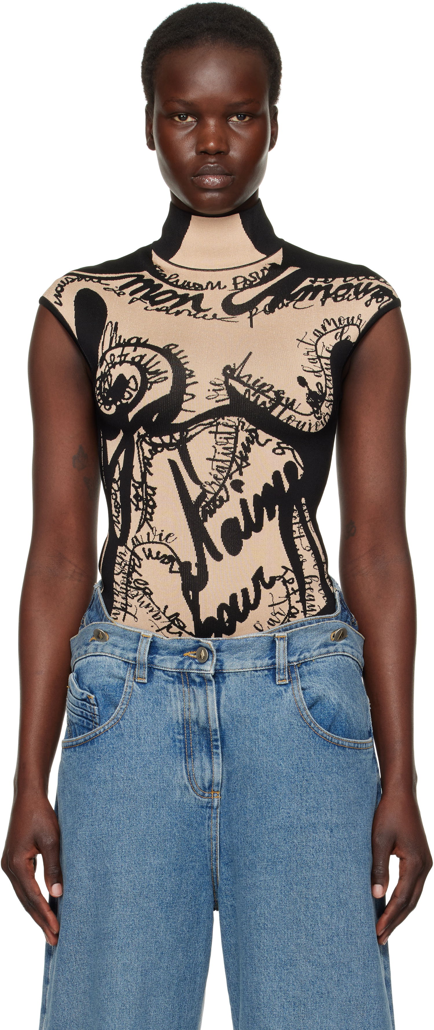 Body Balmain Balmain Jacquard Knit Torso Bodysuit Béžová | EF1BC025KH95, 0