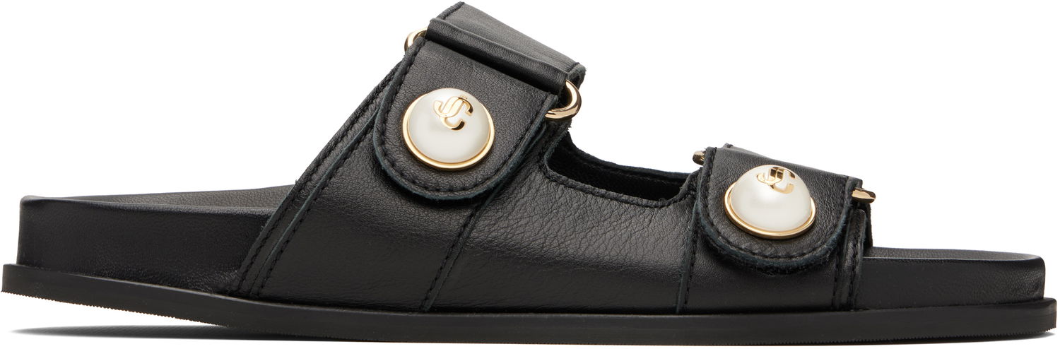 Tenisky a topánky Jimmy Choo Fayence Pearl-Embellished Leather Flat Sandals Čierna | FAYENCE SANDAL, 0