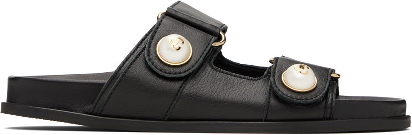 Tenisky a topánky Jimmy Choo Fayence Pearl-Embellished Leather Flat Sandals Čierna | FAYENCE SANDAL