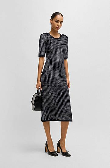 Šaty BOSS Stretch Cotton Jersey Structured Stripe Dress Navy | 50494185, 1