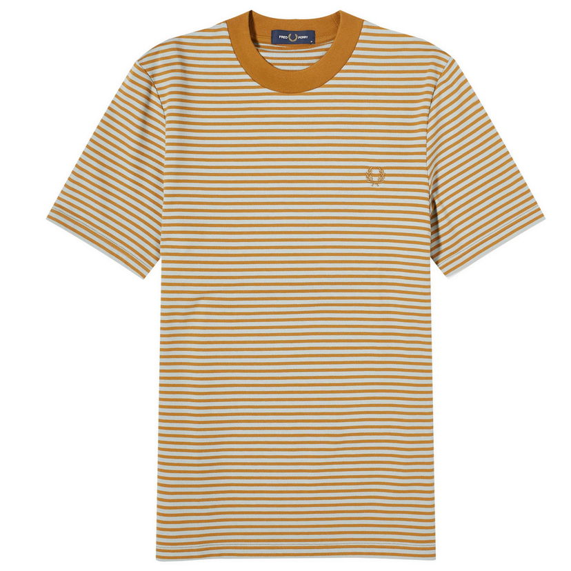 Tričko Fred Perry Men's Fine Stripe Heavyweight T-Shirt in Dark Caramel/Silver Blue, Size Small | END. Clothing Béžová | M6581-V39