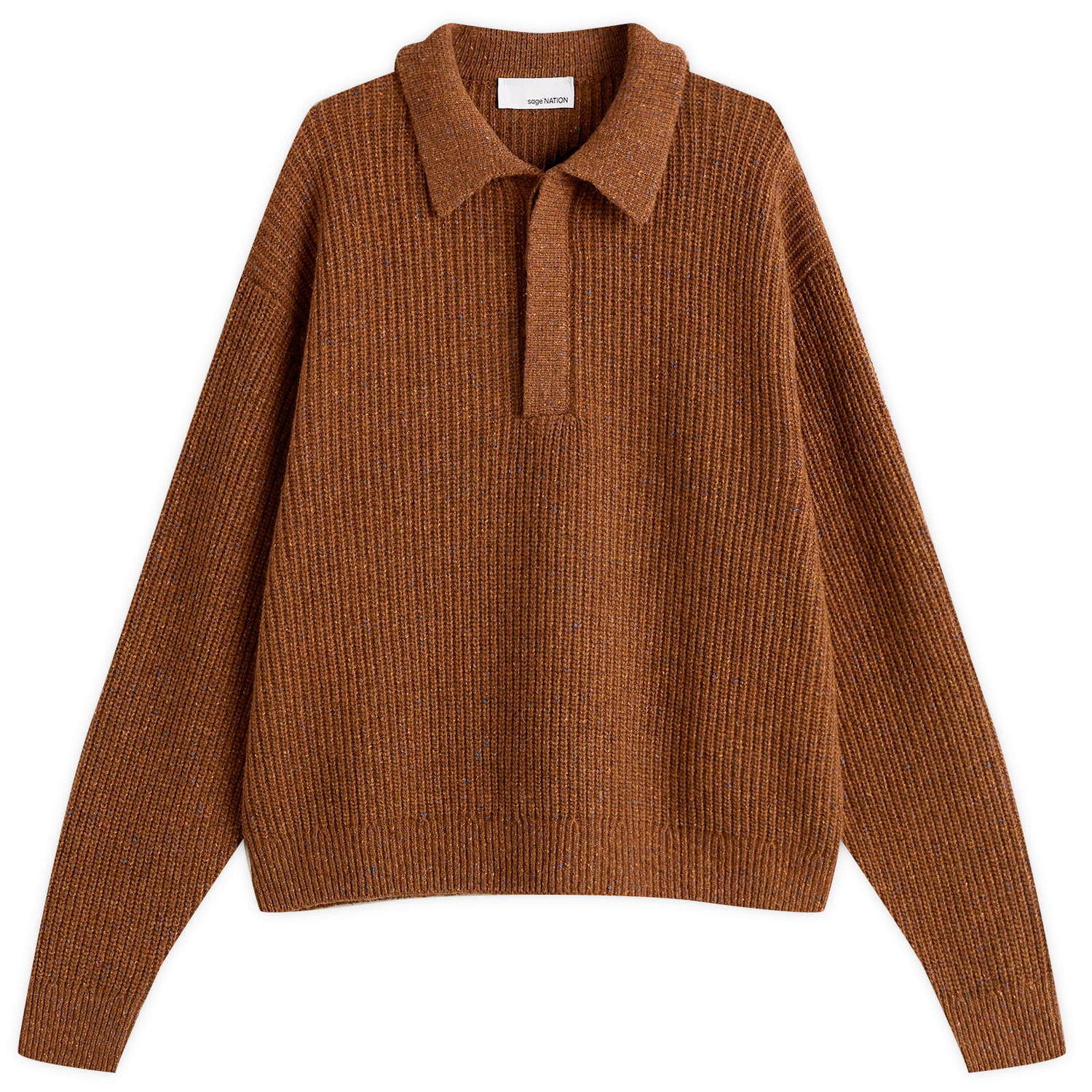 Sveter sage NATION Boxy Knit Polo Hnedá | S098-SPR, 0