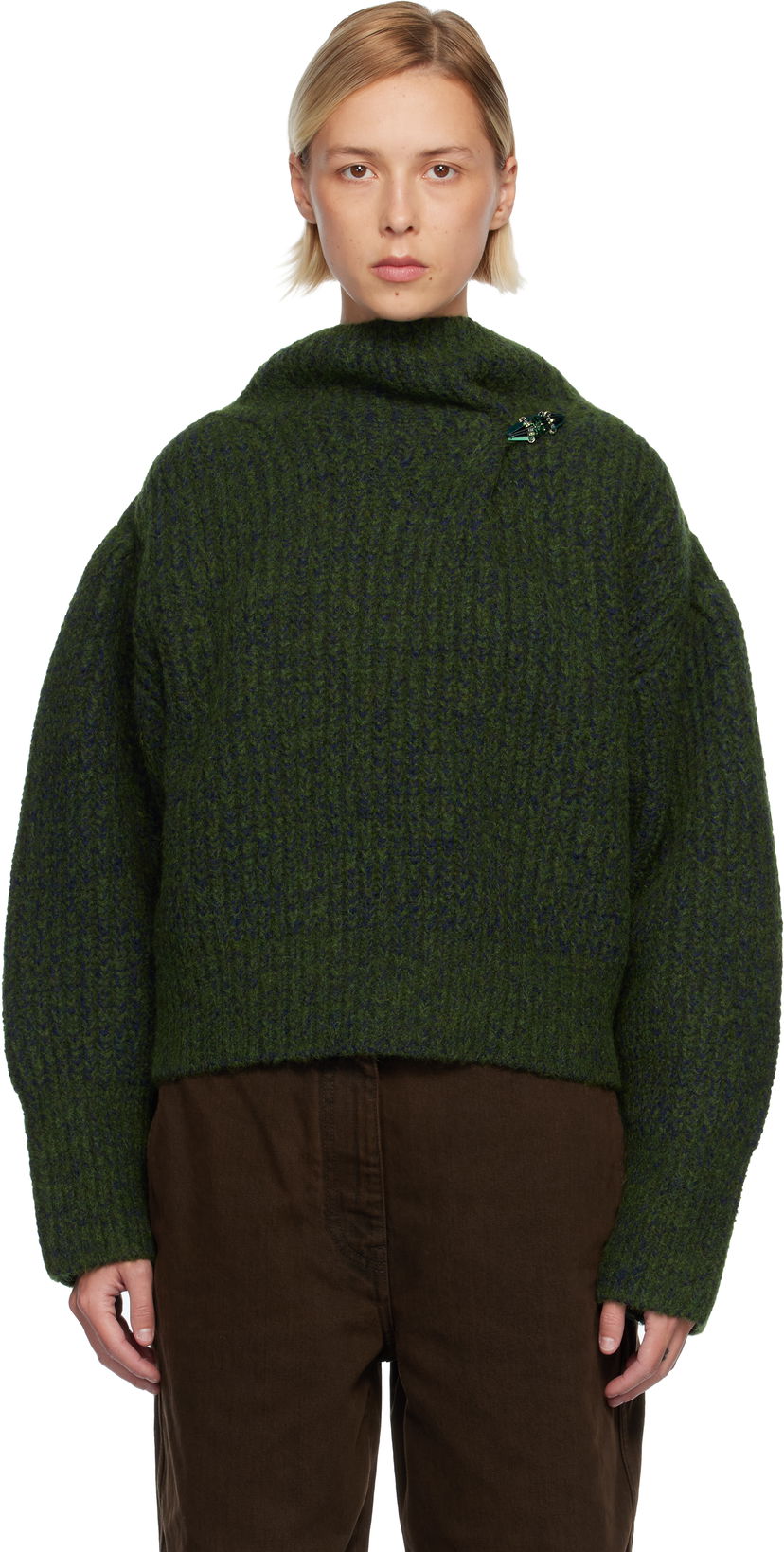 Sveter Dries Van Noten Dries Van Noten Wool Knit Draped Turtleneck Zelené | 252-011229-2725
