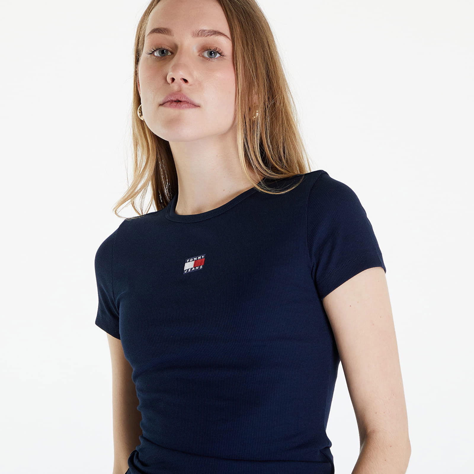 Slim Badge Ribbed Tee Dark Night Navy