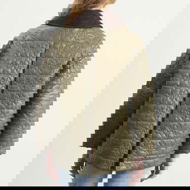 Bunda GANNI Shiny Quilted Jacket with Corduroy Collar and Front Pockets Zelené | A1010078-861, 3