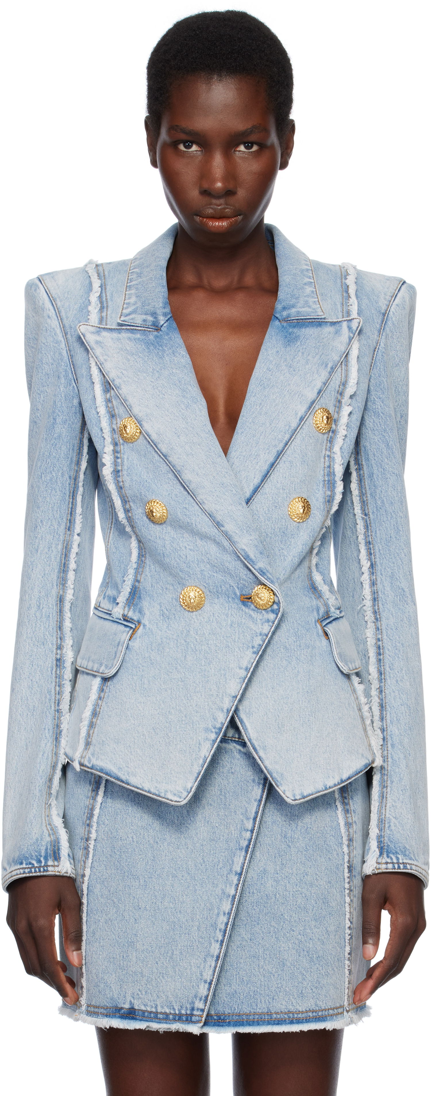 Bunda Balmain Balmain 6-Button Tailored Denim Blazer Modrá | EF0SG220DF75, 0