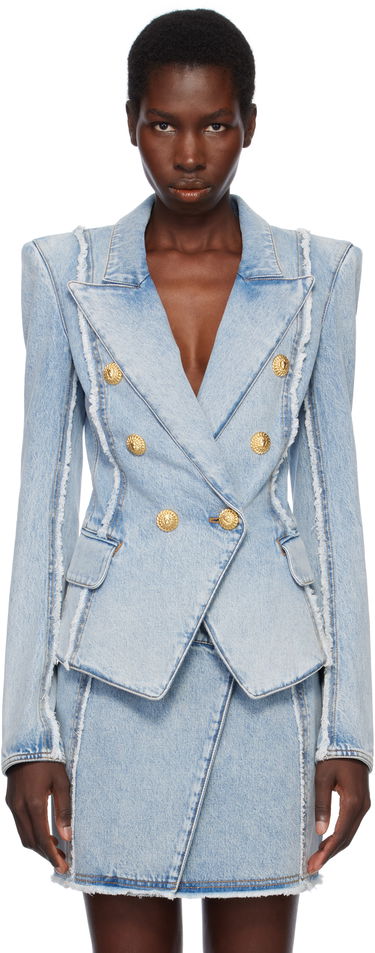 Bunda Balmain Balmain 6-Button Tailored Denim Blazer Modrá | EF0SG220DF75, 0
