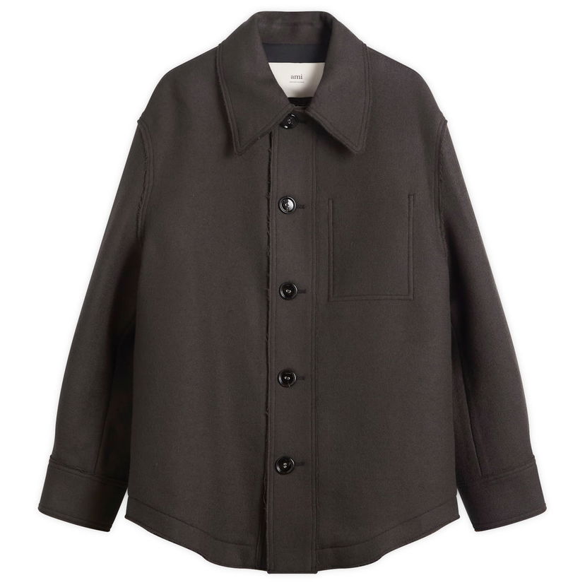 Bunda AMI Boiled Wool Gabardine Button-Down Jacket Hnedá | H25UJK824-WV0078-020H25