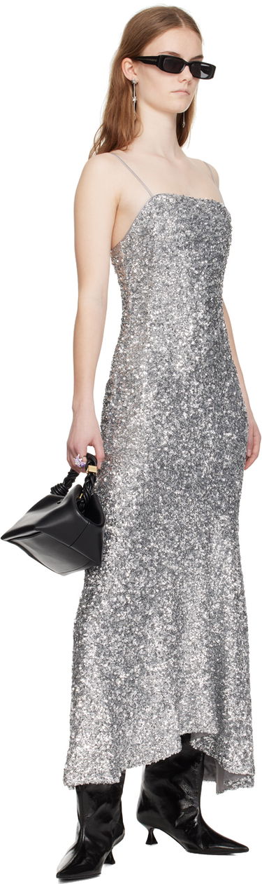 Šaty GANNI GANNI Sequin Maxi Dress Šedá | F9053, 3