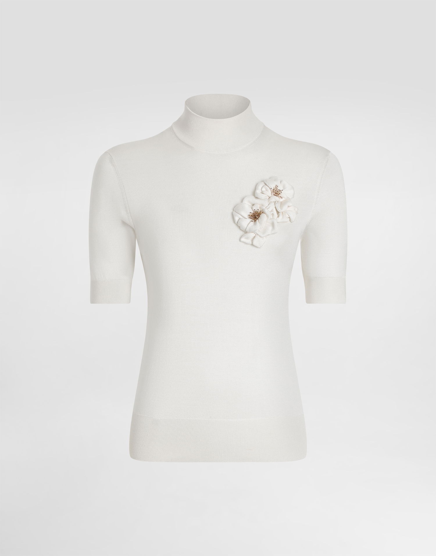 Sveter Dolce & Gabbana Dolce & Gabbana Silk Pullover with Flower Brooch Biela | FXW52ZJBSO1W0001, 0