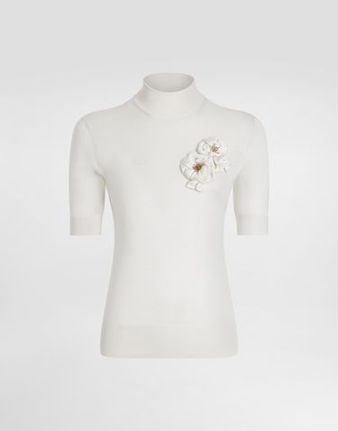 Sveter Dolce & Gabbana Dolce & Gabbana Silk Pullover with Flower Brooch Biela | FXW52ZJBSO1W0001, 0
