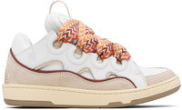 White & Beige Curb Leather Sneakers