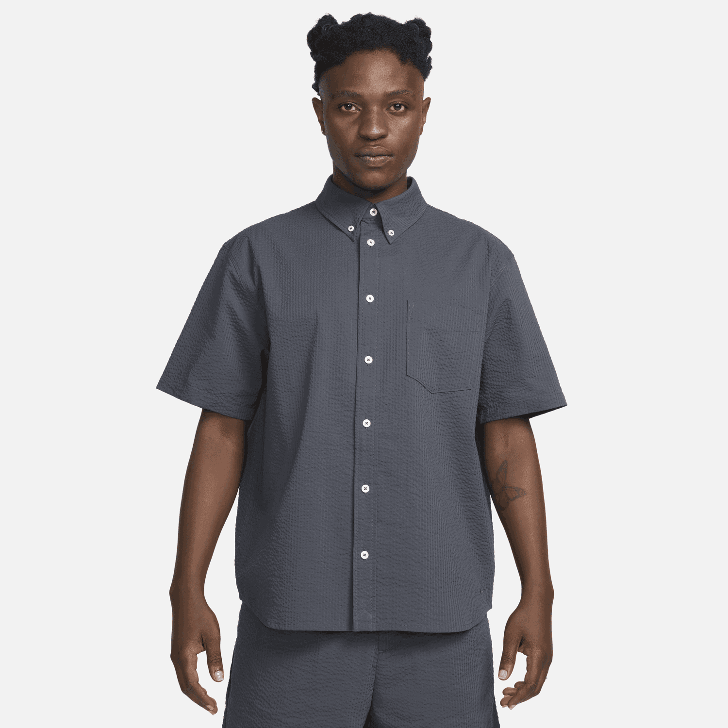 Košeľa Nike Seersucker Short Sleeve Button-Up Shirt Modrá | FN3222-060, 0