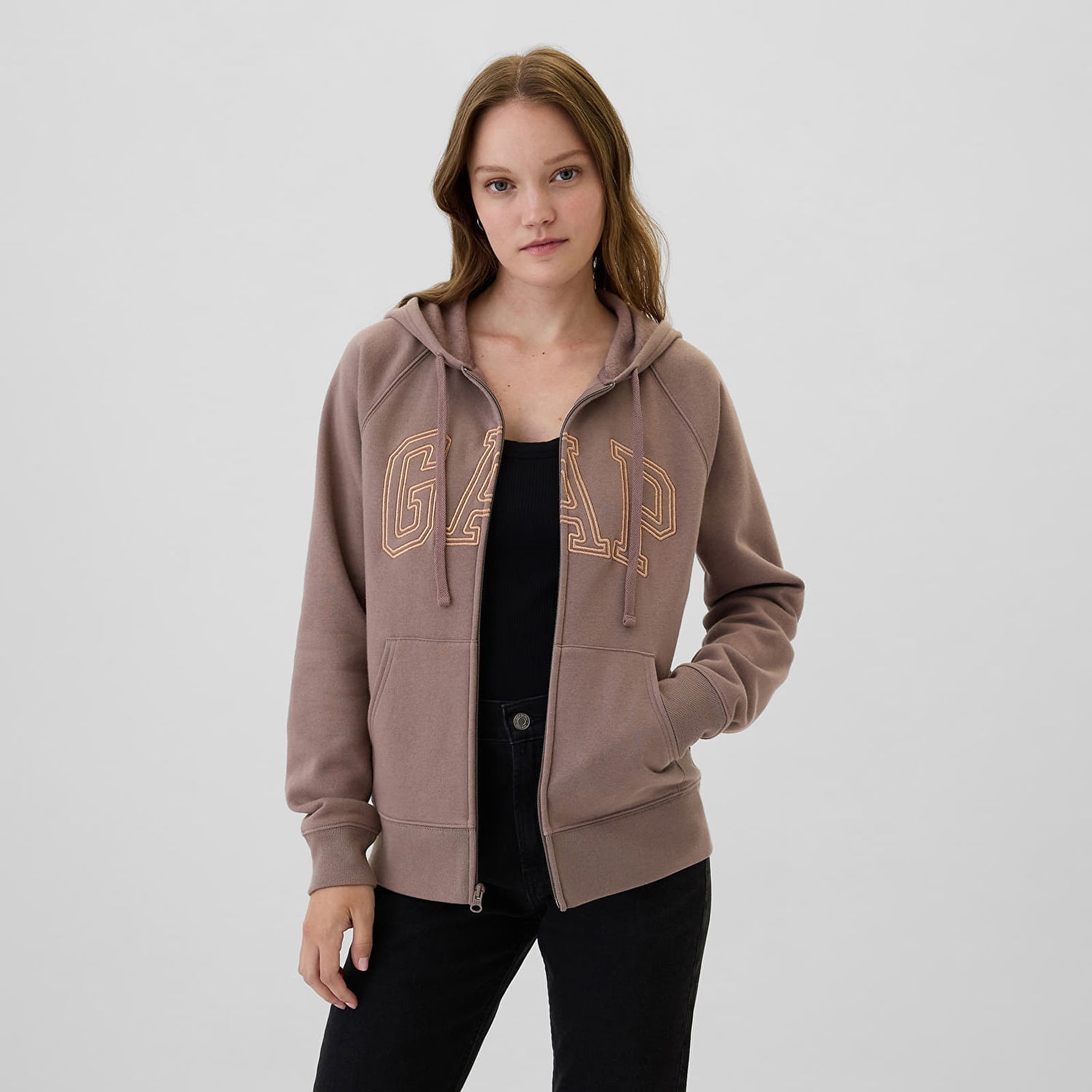 Tričko GAP Sweatshirt Logo Fullzip Hoodie Wassel/ Gold Lurex S Béžová | 463503-53, 0