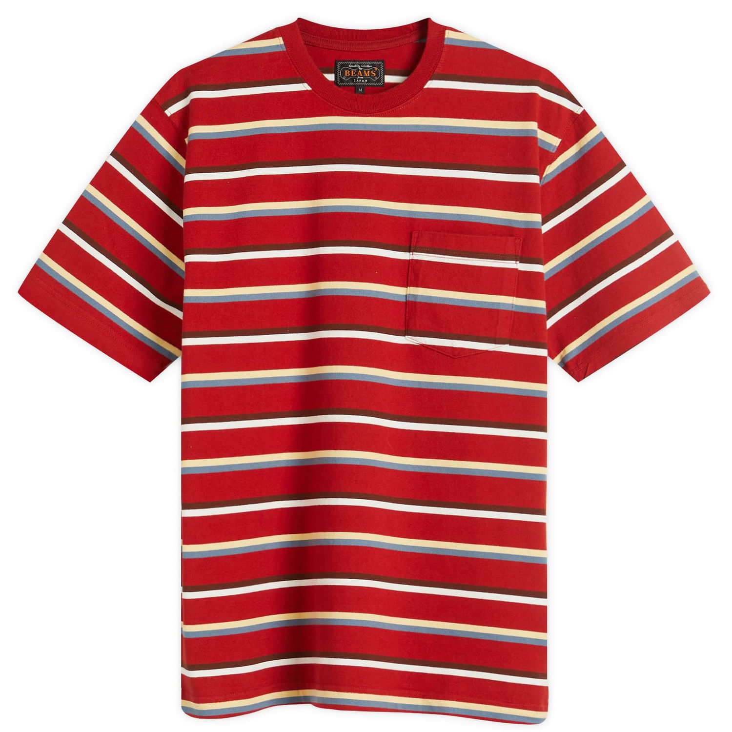 Tričko BEAMS Beams Plus Multi Stripe Pocket T-Shirt, Size Large Červená | 3804-0085-048-35, 0