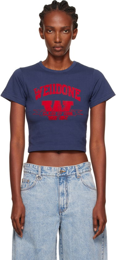 Crop Top We11done We11done Slim-Fit Crop T-Shirt Modrá | WD-TT2-25-749-W-NV, 0