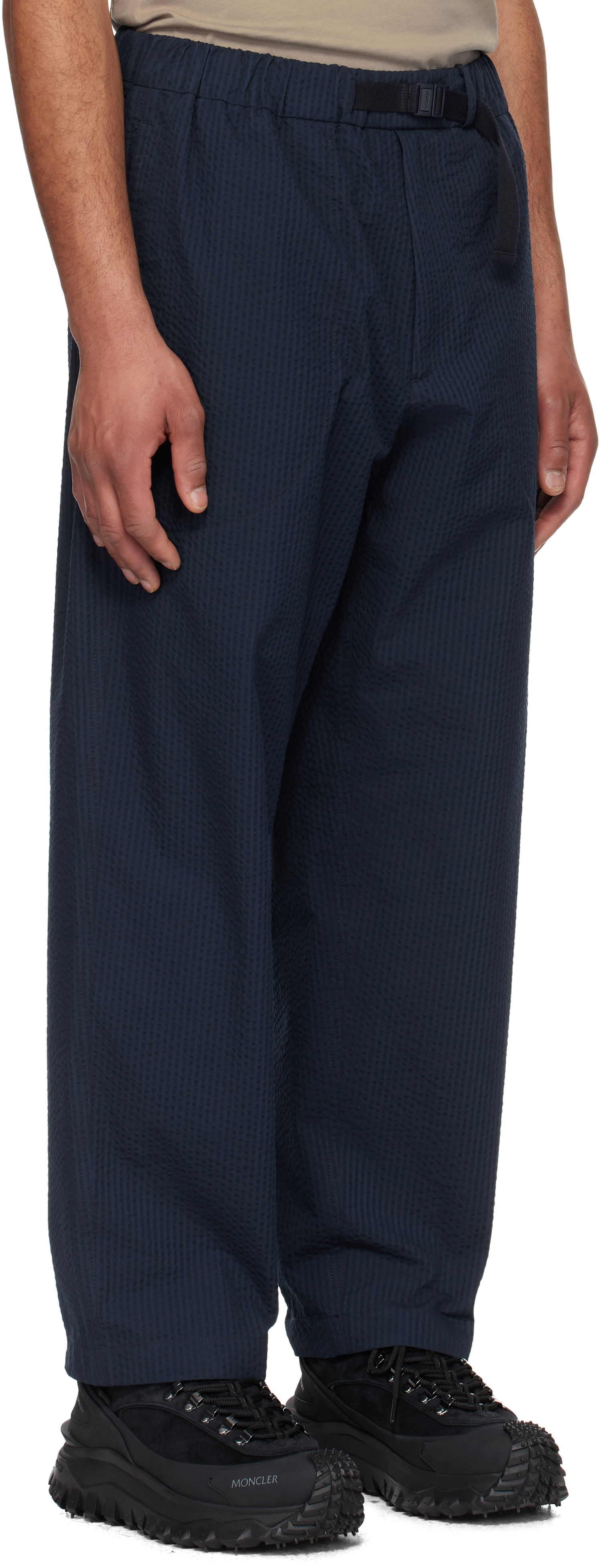 Nohavice Moncler Moncler Seersucker Belted Trousers Navy | K10912A00038598JC, 1